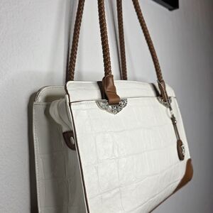 Bueno White Croc-Embossed Tote with Tan Accents